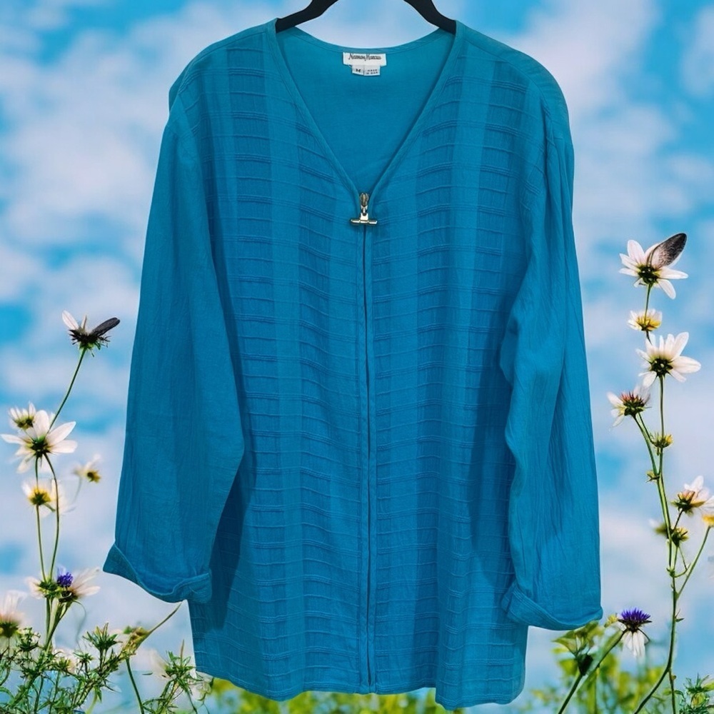 Vintage Neiman Marcus Electric Blue Textured Coastal Lagenlook Blouse‎ Size M